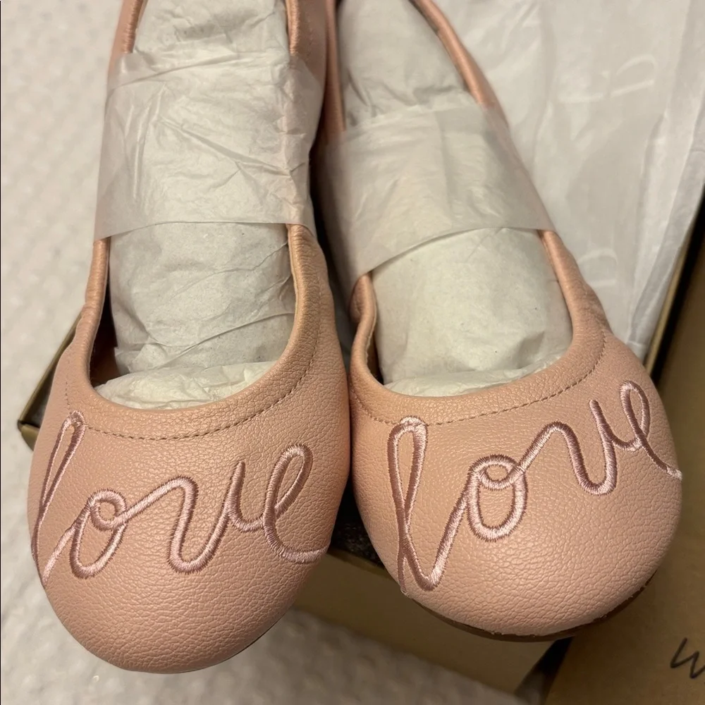 NEW! ED Ellen DeGeneres Langlee Size 11.5M 13M 1M PEONY PINK 'Love' Ballet Flats